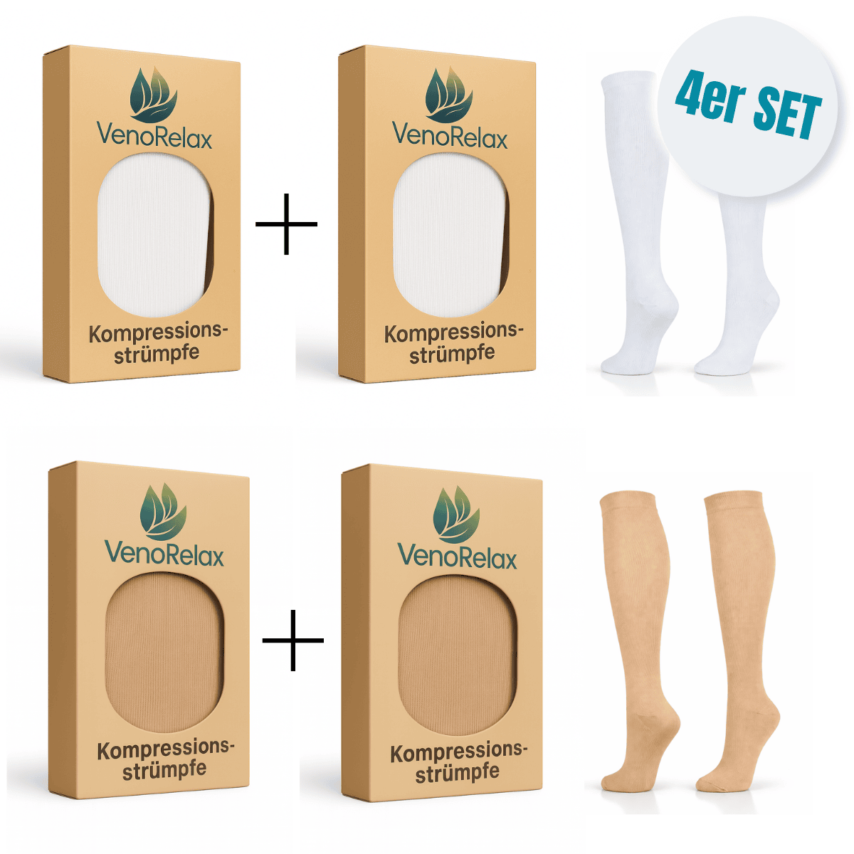 2+2_SHOP_wei+bei Der neutrale "SET4 weiß-beige" 2xDN6X 2xDN5X Kompressionsstrumpf – Bild 1
